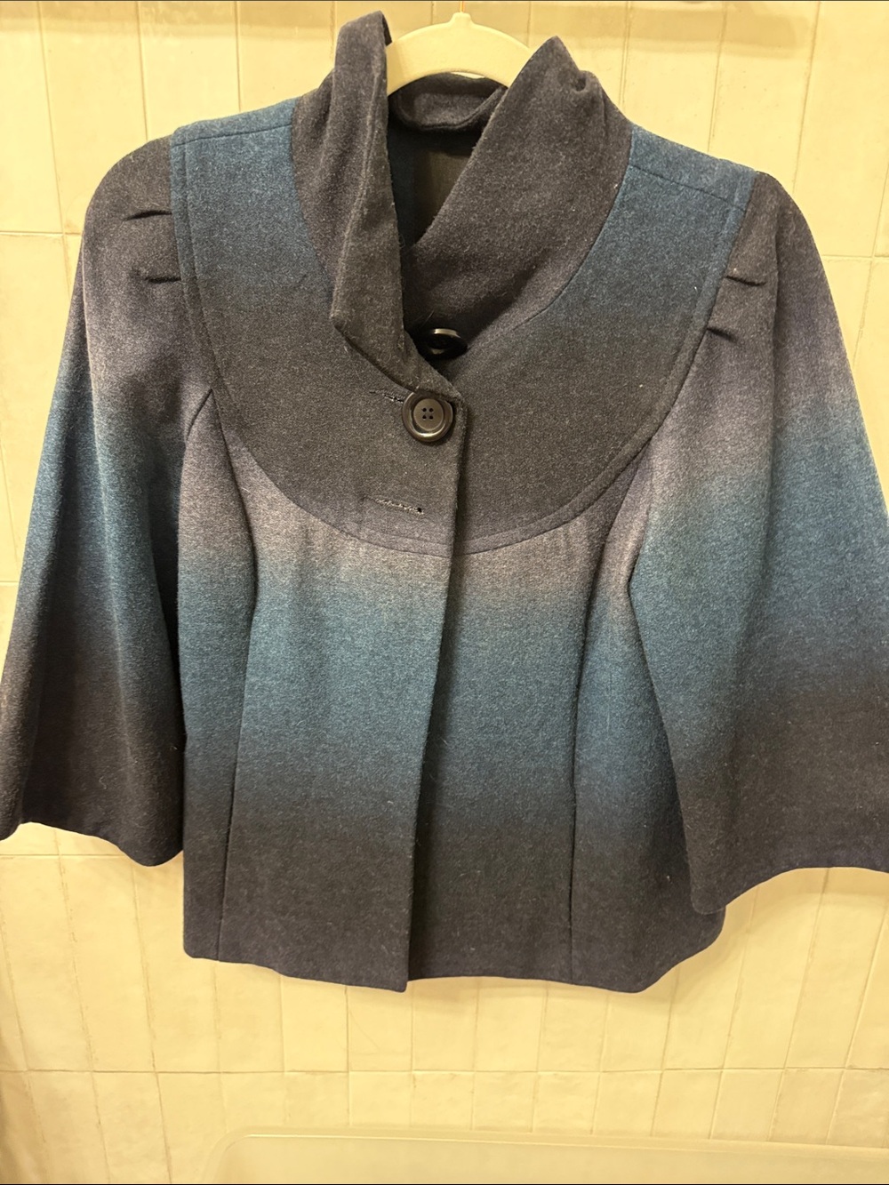 Women's Gradient Navy Funnel Neck Sweater Jacket